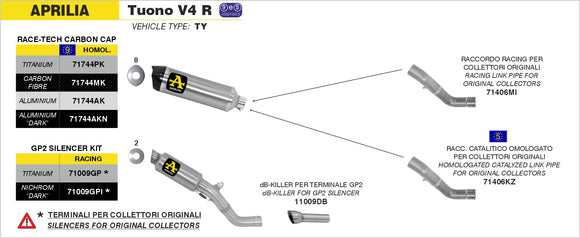 Aprilia TUONO V4R / V4R APRC Catalytic mid-pipe for stock collectors