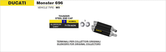Ducati Monster 696 Thunder Approved aluminium "Dark" silencers (right and left)