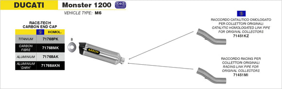 Ducati Monster 1200 Race-Tech aluminium "Dark" silencer with carby end cap