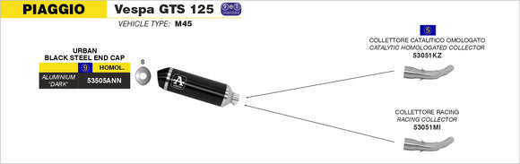 Piaggio VESPA GTS 125i.e. Urban  aluminium "Dark" silencer with "Dark" end cap
