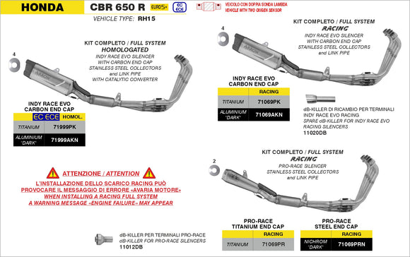 Honda CBR 650 R Full system racing with Indy Race EVO titanium silencers
