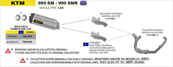 KTM 990 SM/SMR Race-Tech aluminium silencers (right and left) with carby end cap