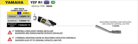 Yamaha YZF R1 Non catalized mid-pipe