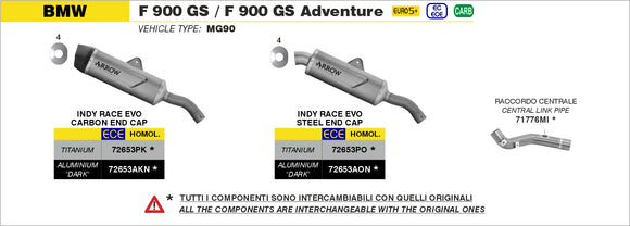 BMW F 900 GS / GS Adventure Indy Race EVO aluminium "Dark" silencer with carby end cap