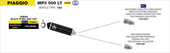 Piaggio MP3 500 LT Racing link pipe for Urban Exhaust
