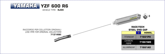 Yamaha YZF R6 low mount mid-pipe for stock collectors