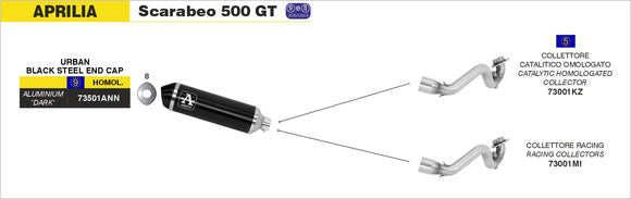 Aprilia SCARABEO 500 GT Urban  aluminium "Dark" silencer with "Dark" end cap