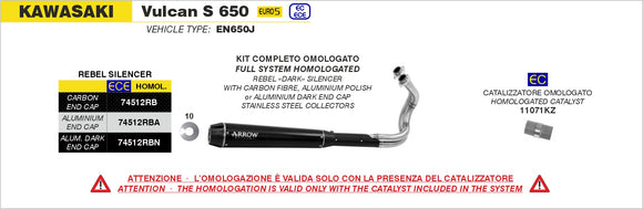 Kawasaki Vulcan S 650 Catalytic converter kit