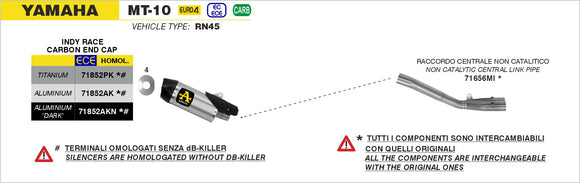 Yamaha MT-10 Indy Race Aluminium "Dark" silencer with carby end cap