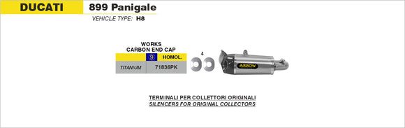 Ducati 899 Panigale Titanium Works silencers (right and left) with carby end cap