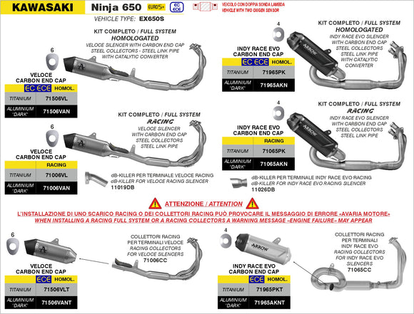 Kawasaki NINJA 650 Racing collectors for Veloce silencers