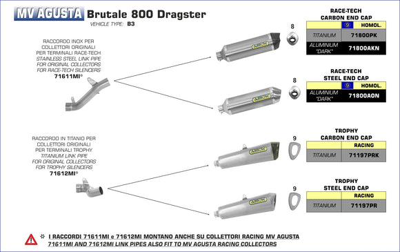 MV Agusta BRUTALE 800 DRAGSTER Mid-pipe for Race-Tech silencers for stock collectors