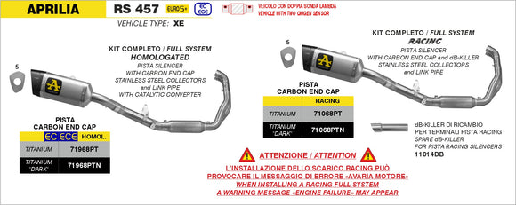 Aprilia RS 457 Homologated full system with Pista titanium "Dark" silencer
