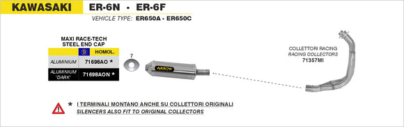 Kawasaki ER-6N - ER-6F Maxi Race-Tech Approved aluminium "Dark" silencer